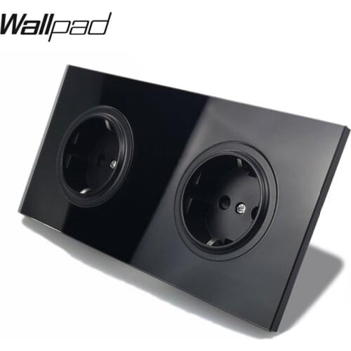 Wallpad L6 Black Tempered Glass Double Frame EU Wall Socket Electrical German Power Outlet 16A Round Design
