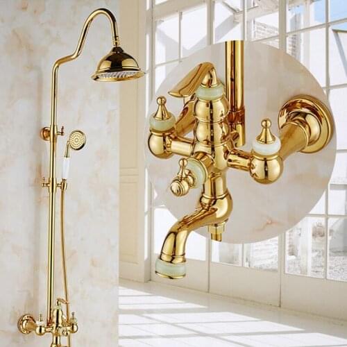 European-style Jade Household Natural Jade Shower set Hot and Cold Shower Set Gold Household Copper Faucet Hanging on The Wall