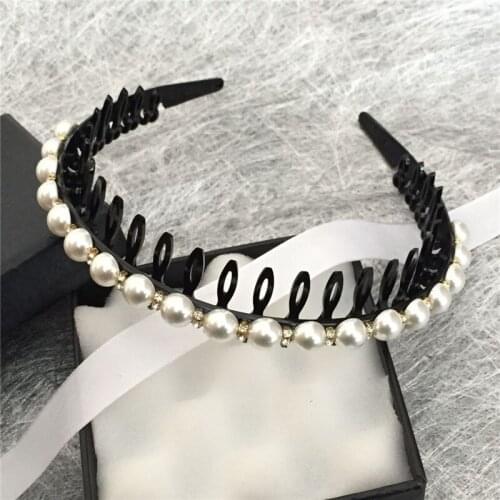 Crystal Pearl Rhinestone Headband Non-Slip Headbands Flower Hair Hoop Bezel With Teeth Hairband for Women Headdress Headwear
