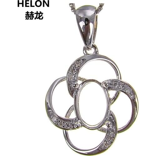 Solid 14k White Gold Natural Diamonds Pendant for Women 5x7mm Oval Cut Semi Mount Pendant Setting Yellow Rose Gold Optional