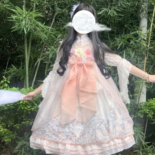 Origional Chinese-Style Lolita Sakura Fu Song Lolita Ji Sleeve Inner Expandable JSK Dungaree Dress Summer sweet lolita dress