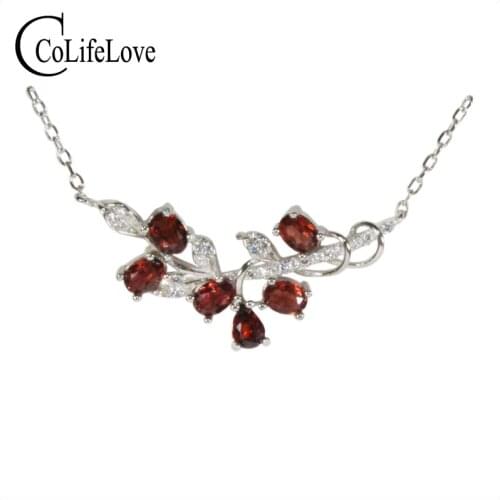 CoLife Jewelry Fashion 925 Silver Garnet Pendant for Party 100% Natural Garnet Silver Necklace Pendant Gift for Woman