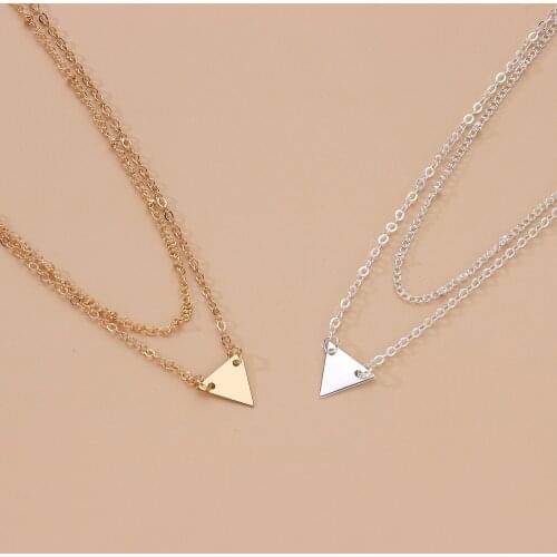 Simple Double Layer Triangles Sequins Necklace Pendant For Charm Women Fashion Creative Personality Beads Chain Necklace Jewelry