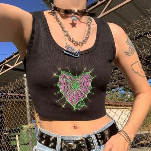 InsGirl Sexy Retro Y2k E-girl Vest Women Graphic Embroidery Sleeveless Bodycon Crop Tank Tops Mall Goth Grunge Streetwear SA194