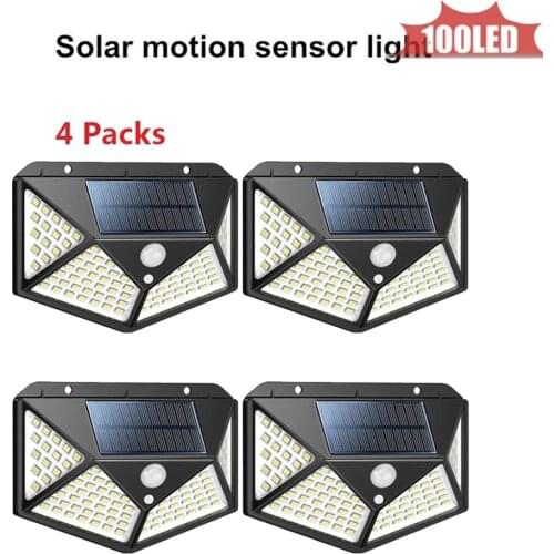100LED Solar light 3modes solar Powered Panel PIR Motion Sensor Wall lamp Yard Fence Outdoor Path Street Garden lighting 4 sided
