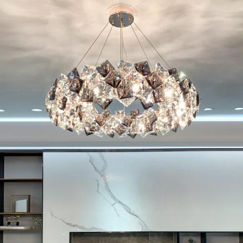 Modern Gray K9 Crystal E14 Led Pendant Lights Luxury Lustre Gold Metal Pendant Lamp Living Room Hanging Lamp Indoor Lighting