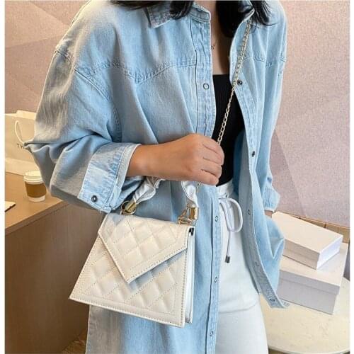 Bags of Women 2021 New Womens Bag PU Leather Handbag Rhombic Chain Bag All-match Handbag Shoulder Messenger Bag