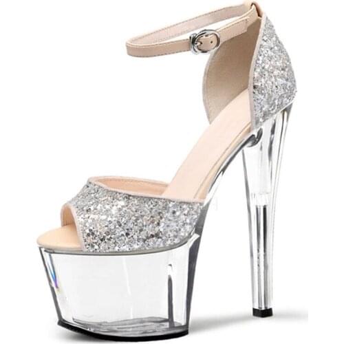 17 cm super high heels heel nightclub sexy Hate day high performance shoes flash powder color matching and crystal sandals