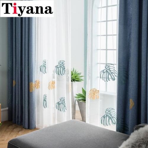 Turtle Leaf High-grade Curtain Embroidered Leaves Living Room Window Tulle Linen Curtain Fabric for Bedroom Kitchen Drape JK079Z