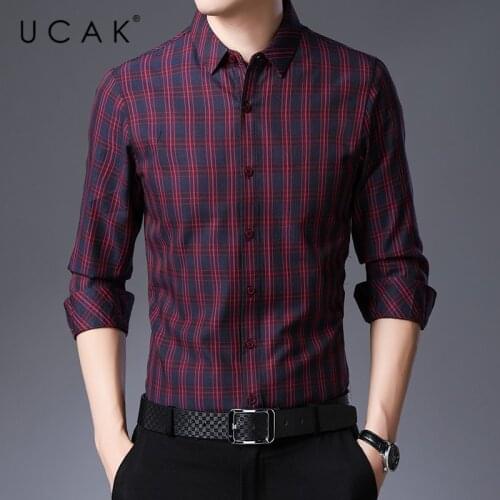 UCAK Brand Streetwear Long Sleeve Shirt Men Clothes Spring New Arrival Tops Casual Turn-down Collar Plaid Shirts Homme U6183