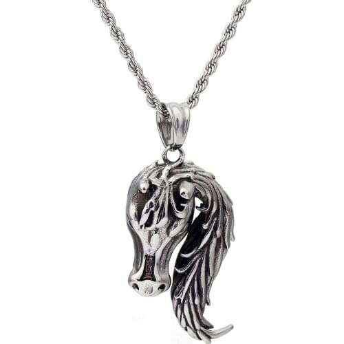 Vintage Mens Horse Stainless Steel Pendant Necklace