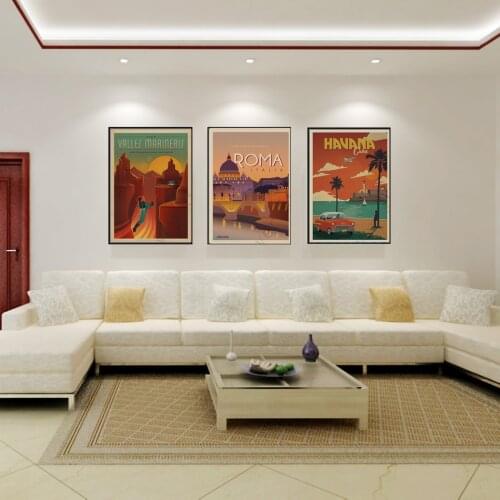 HAWAII/ ARUBA/ BROOKLYN/SAN FRANCISCO /NEW YORK Travel Poster Retro Painting DIY Wall Vintage Paper Posters Home Gift Decoration