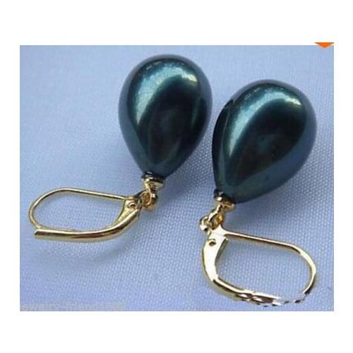 Jewelry 14mm big black southsea shell pearl earrings>Lovely Fine Nobility Ladys Womens Earrings