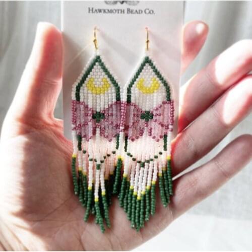 Fashion animation beauty girl warrior rice bead earrings Bohemian ethnic style pure handwoven long tassel earrings women jewelry