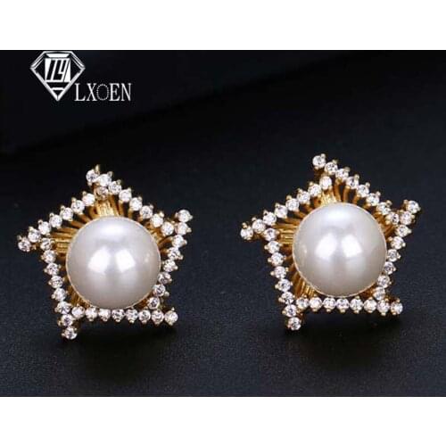 LXOEN Irregular Pentagon Design with AAA Zirconia Pearl In The Middle Shiny Multicolors Earring for Female In The Party Choice