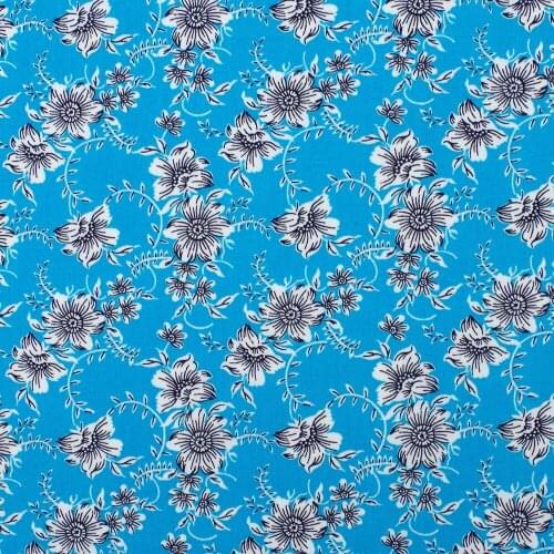 1 Yard Cotton Poplin Fabric for Sewing Patchwork, Dress, Cloth, Bedding -Flowers and vine on Blue background (width=140cm)