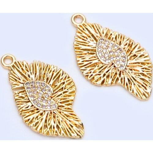 10pcs=5pairs Gold plated Brass Micro Paved Filigree Irregular Drop Charms Pendants, 24x14mm (GB-1115)