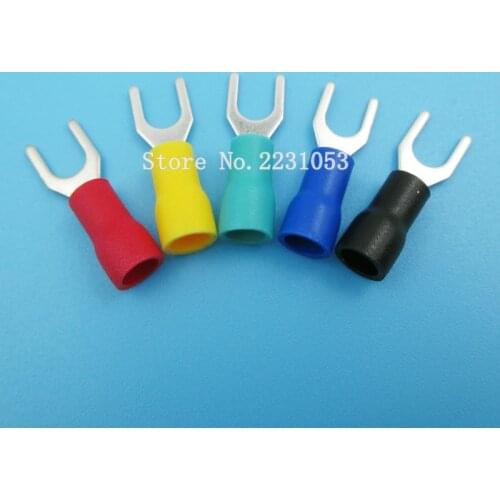 100PCS/LOT Insulated Fork Wire Connector Electrical Crimp Terminal SV1.25-4S SV1-4