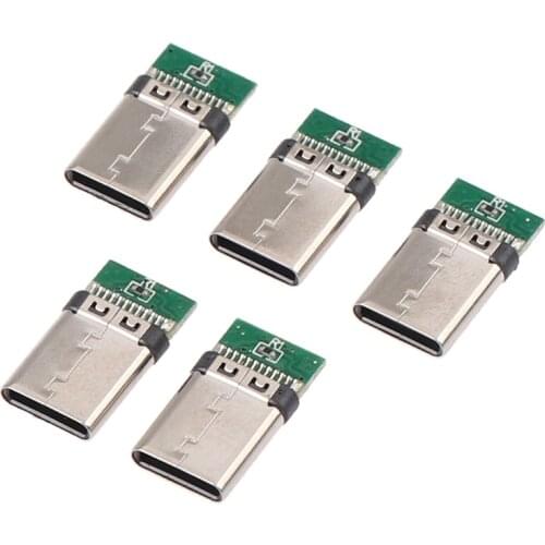 5Pcs 5A 30V USB 3.1 Type C Male DIY Solder Plug Connector Socket Attached PC Board