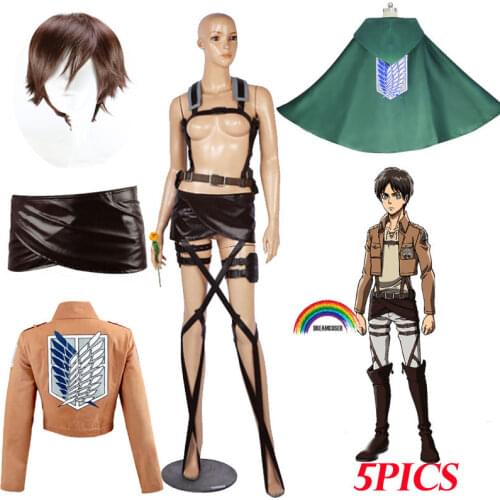 5PICS Attack on Titan Jacket Shingeki no Kyojin jacket Legion Cosplay Costume Jacket Coat Any Size High Quality Eren Levi wig