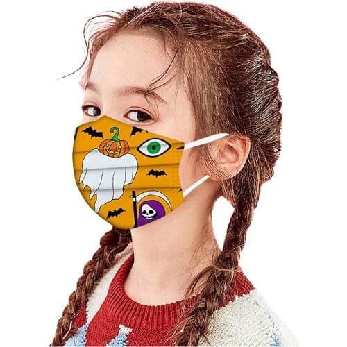 50PCS Childrens Cartoons Face Mask Print Halloween Mask Disposable Face Mask Ear Loop Filter Hygiene Thicken Childrens Masque