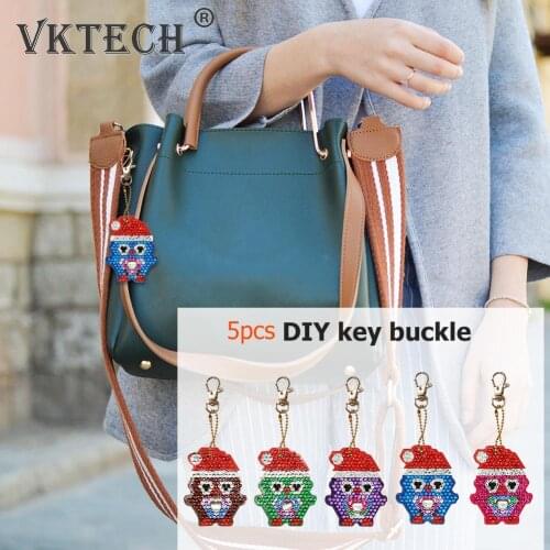 5pcs DIY Full Drill Special Diamond Painting Keychain Cartoon Owl Cake Women Bag Pendant Keychains Jewelry Key Ring Gifts