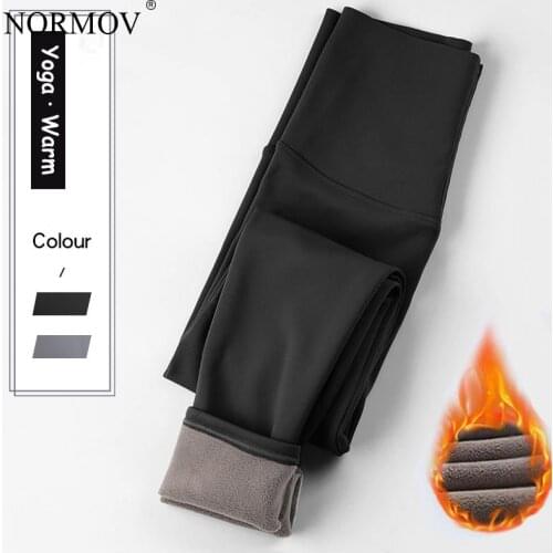 NORMOV Womens Winter Pants Keep Warm Thick High Waist Solid Trousers Gym Fitness Workout Stretch Skinny Push Up Pants Women