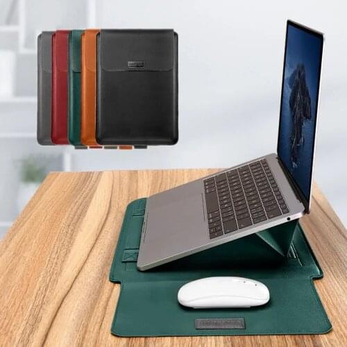 PU Leather Laptop Sleeve Bag For Macbook Air 13 M1 A2338 Pro 13 16 12 15 Case For XiaoMi Air 13.3 for Macbook 14 Stand Cover