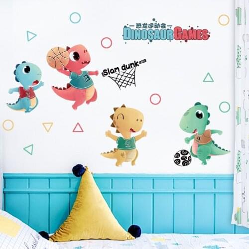 Cartoon dinosaur wall stickers for kids rooms boys kindergarten background wall painting decoration self-adhesive PVC