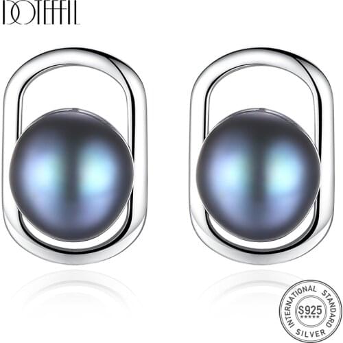 DOTEFFIL New 925 Silver Oval Pearl Earrings 8MM Natural Freshwater Pearl Earrings For Women Fashion Jewelry Party Christmas Gift