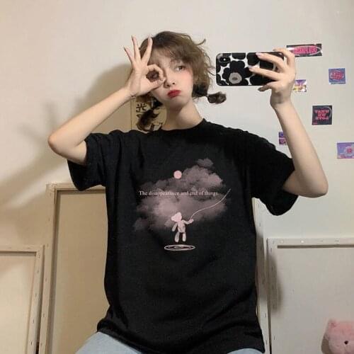 Summer Harajuku Anime y2k Oversized Short Sleeve T-shirts Womens Clothing Ulzzang Casual Gothic Kawaii Loose Black T Shirt Tops