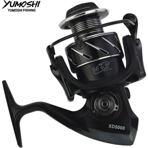 Yumoshi wheel 2019 spinning fishing reel 5.2:1 series fishing feeder spool Metal Coil Spinning wheel pesca lure fishing reels XD