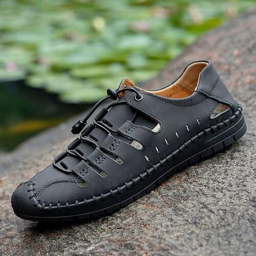 Leather shoes, casual mens shoes, comfortable driving, high-quality leather, mens hand-stitched loafers, large size 48