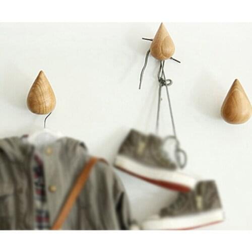 Creative solid wood clothes and hats hook wall clothes hook wooden water droplets decorative hanging hook wall hall entrance hoo