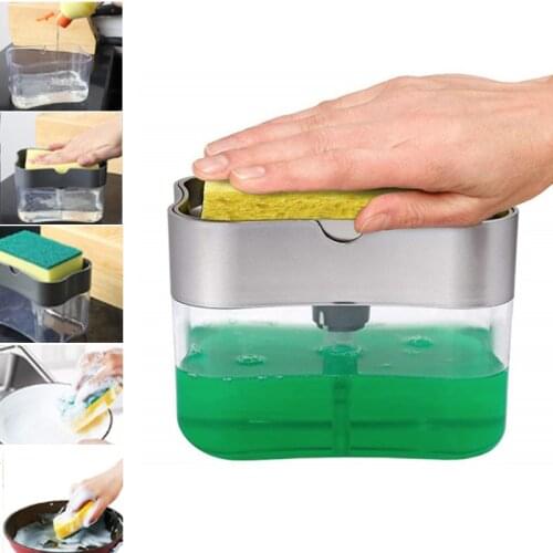 Kitchen Soap Dispenser Press Type Soap Box With Sponge Manual Press Cleaning Liquid Dispenser Kitchen Cleaning Tool