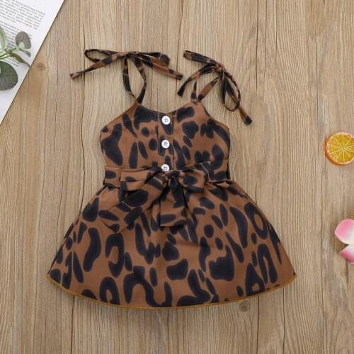 Summer Baby Girl Heart/Leopard Sling Dress Infant Outfits Button High Waist Sleeveless Mini Dress Infant Toddler Lovely Clothes