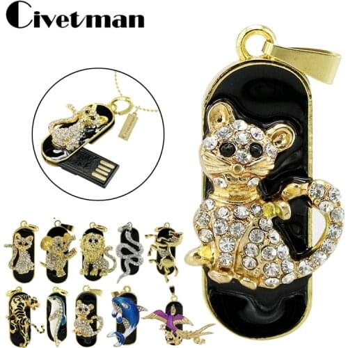 Pen Drive Metal Animal Snake Lion Tiger Pendant USB Flash Drive 8GB 16GB 32GB 64GB 128GB Pendrive Crystal 256G USB Memeory Stick