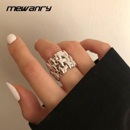 Mewanry 925 Sterling Silver Wide Rings 2021 Trend Elegant Creative Hollow Cross Texture Party Jewelry Gifts for Women Wholesale