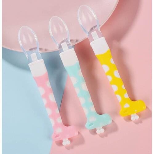 Cute Giraffe Non-slip Babies Training Spoon Heat Resistant Silicone Spoon Children Tableware Safety Toddler Kids Feeding Spoons