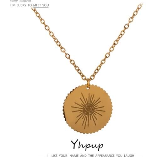 Yhpup Trendy Coin Stainless Steel Pendant Necklace for Women Round Gold Color Necklace Bijoux Jewelry Collares Party Gift 2021