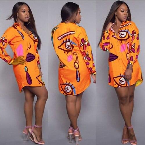 Fashion Women Dress Long Sleeve Dress Cartoon Shirt Dress Women Sexy Dress Summer Streetwear Mini Dress Female Streetwear