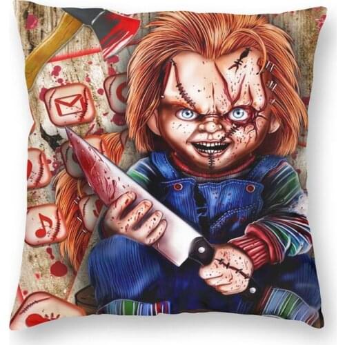 Horror Killer Chucky Square Pillow Cover Home Decor Childs Play Movie Cushions Throw Pillow for Car Double-sided Printing