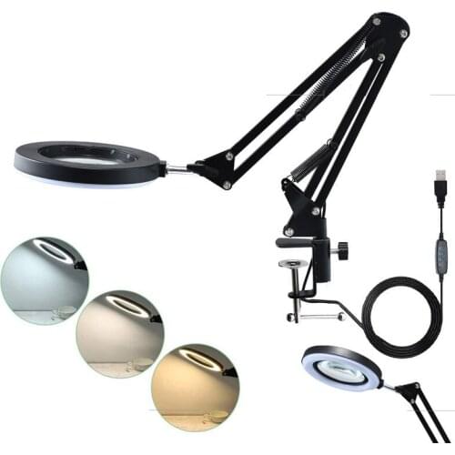 New Arrival 10X Magnifying Lamp with Clamp Hands Free Magnifying Glass Desk Lamp Adjustable Swivel Arm USB-powered Lamp Tool