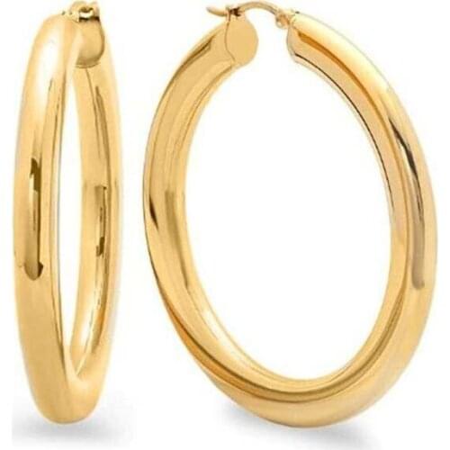 New Trendy 4mm Thickness Stainless Steel Hoop Earrings Gold Tone Surgical 316L Round Shape Stainless Steel Hoop Earrings