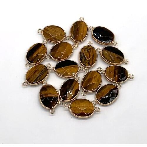 Metal Two-Eared For Women Bracelet Necklace Fashion Jewelry Nature Stone Glod Sand Tiger Eye Amthyst Rimmed Charm Pendant