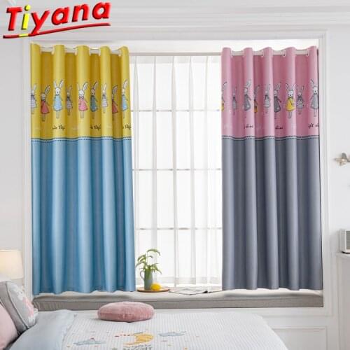 Pink/Gray Stitching Rabbits Curtains for Kids Room Yellow/Blue Childrens Blackout Animals Roman Curtains for Living Room #VT