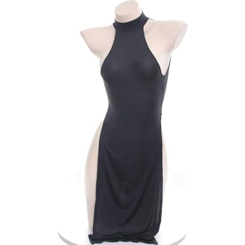 Super show figure~Ice silk high-forked cheongsam nightdress, open back high-slit pajamas, very elastic, sexy pajamas, new underw