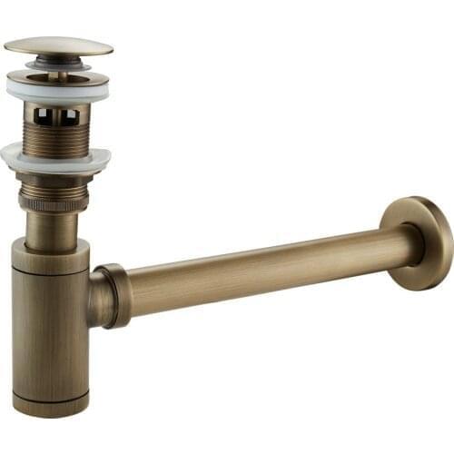 Tuqiu Basin Pop Up Drain Antique Brass Bottle Trap Bathroom Sink Siphon Drains with Pop Up Drain Kit P-TRAP Pipe Waste Hardware