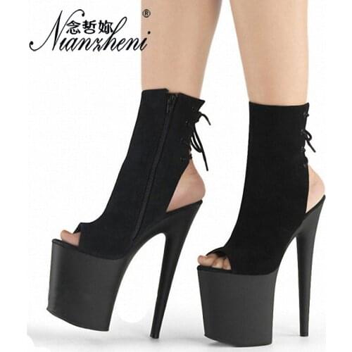 20cm Platform Heels Peep Toe Party Pole dance shoes stripper heels Short Boots Sexy Show Stage Models Party Platform boots New