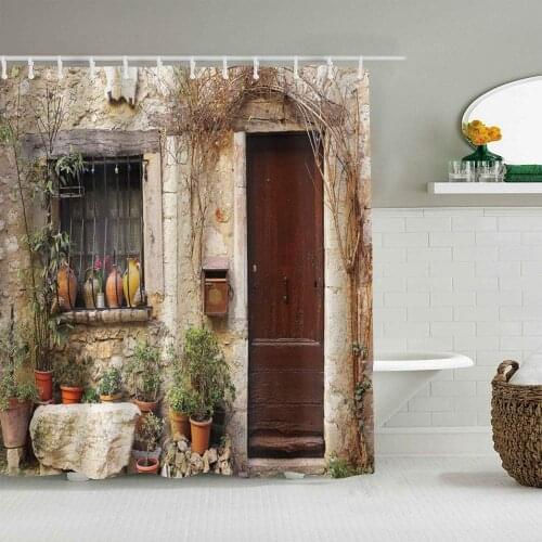 Shower Curtain Shutters Flowerpot Plants in Front Yard French Hilltop Village Saint-Paul De Vence Heritage Personalized